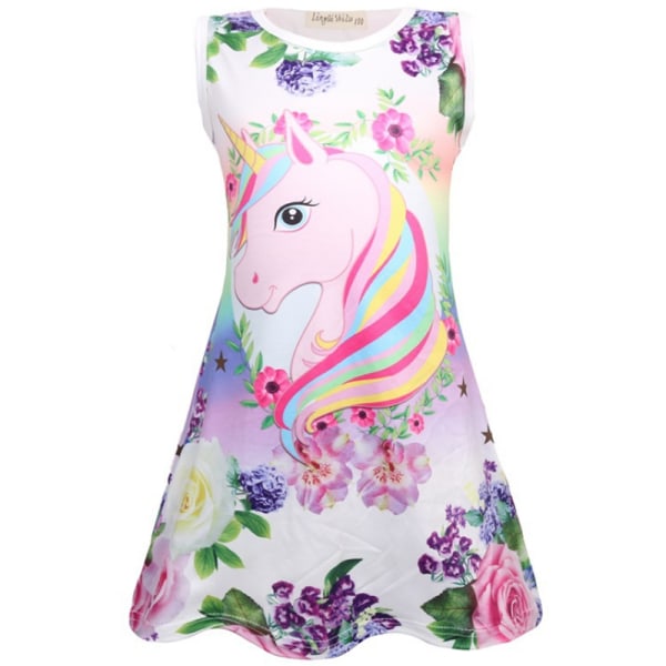 Unicorn blommig ärmlös klänning för flickor purple 140