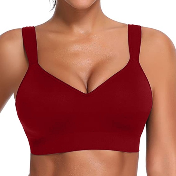 Trådlös Seamless Push Up Padded Sport-BH för Kvinnor, Bekväm för Träning och Yoga Wine red L