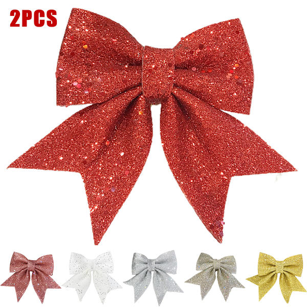 Glitter Stor Sløyfeknute Juletrepynt Juledekor red 2 pcs
