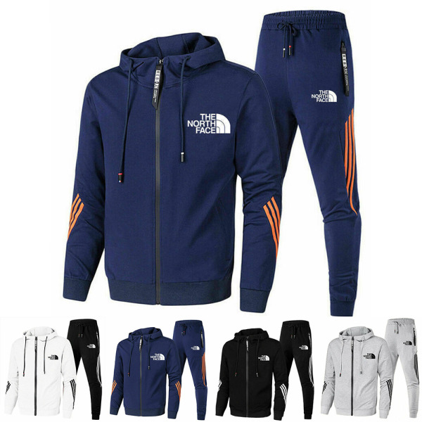 Män Helzippade Tryckt Hoodie Jacka Långa Sweatpants Joggers Sport Gym Tracksuit Set Light Grey M