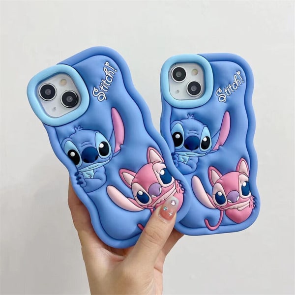 Soft Lilo Stitch 3D Wave Silikon Phone case För iPhone 15 14 13 12 11 Cover iPhone XR