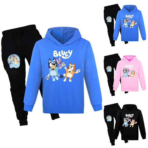 Barn Bluey Print Casual Hoodie Byxor Kostymer Pojkar Flickor Hoody Byxor Träningsoverall Set Pink 150cm