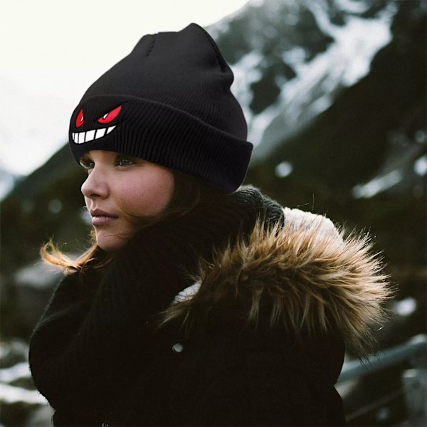 Unisex Gengar Beaniehatt Stickad Broderad Mjuk Tjock Varm Mössa Skid Stretch Vinter Varm Beaniehatt Black