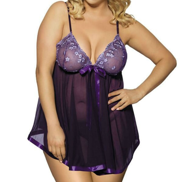 Kvinnor Sexiga Underkläder Erotiska Underkläder Stringtrosa Nattkläder Plus Size purple 3XL