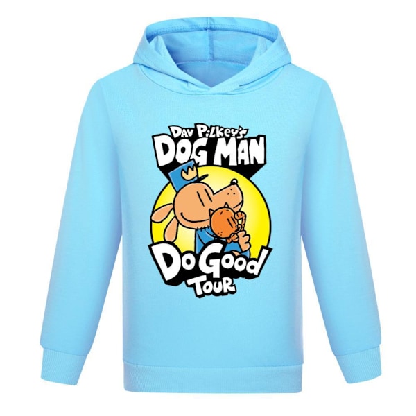 Dog Man Figur Poserende Ungdom Royal Blå Langærmet Hættetrøje Light Blue 140cm