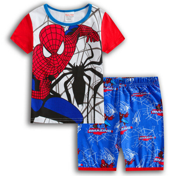 Toddler Barn Pojkar Spiderman Superhjälte Pyjamas T-shirt Shorts White&Blue