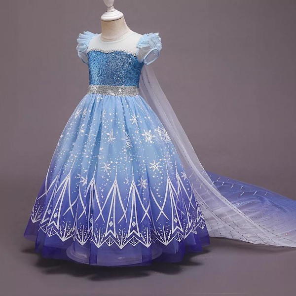 Elsa Prinsessklänning Kostym Cosplay För Flickor Glitter Elsa Klänning Födelsedag Maskerad Party Utklädningskläder 150cm