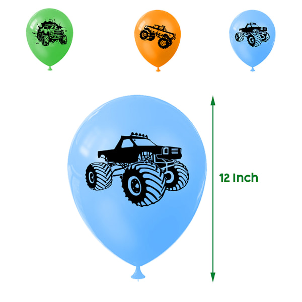 Monsteriauto-teemainen syntymäpäiväbanneri ilmapallojuhlakoristeet