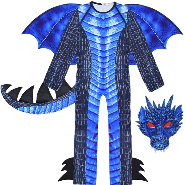 Barn Dinosaur Jumpsuit + Mask Pojkars Bodysuit Cosplay Kostym 120cm