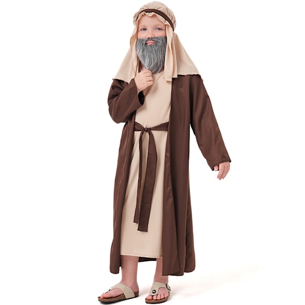 Modekläder för Halloween, Klädset för Babybarn Långärmad Halloween Arab Brun Farfar Mellanålders Kläder 3-delad Dräkt XL