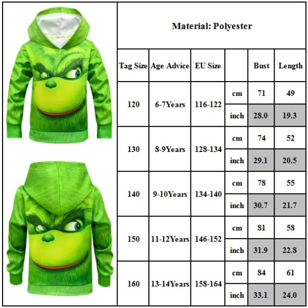 Julgrön Grinch Barn Hoodie 150