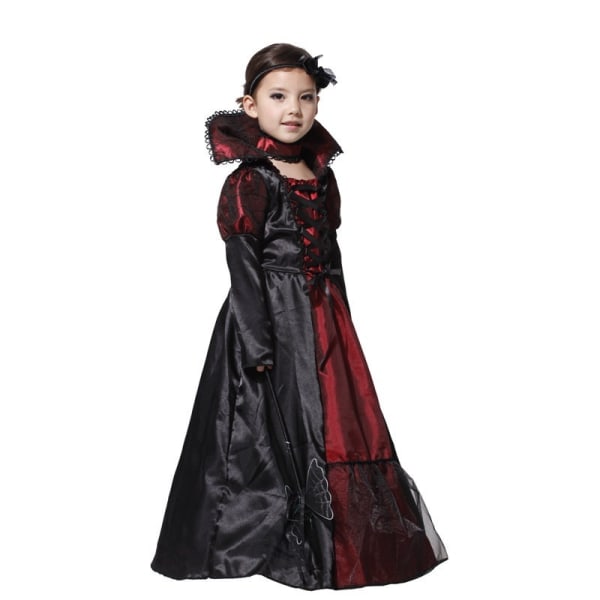 Flicka Halloween Cosplay kostym Barn Häxa Vampyr black&red