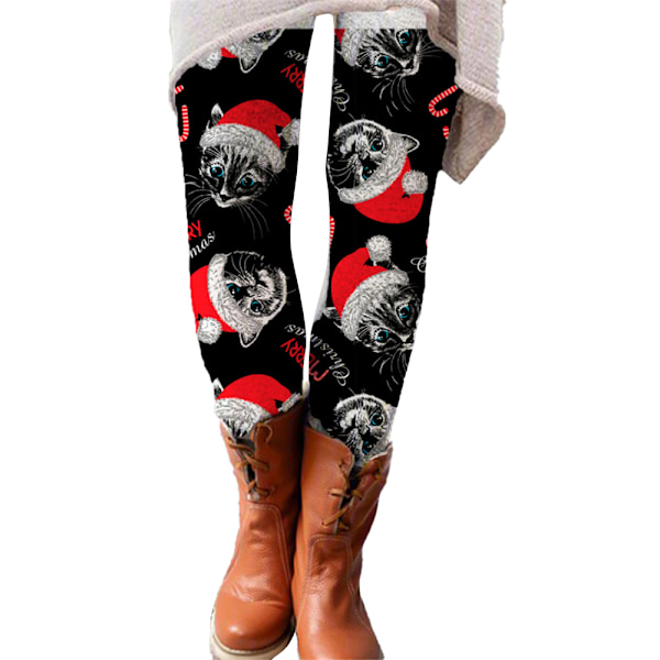 Damjul Leggings med julmotiv - Smal, stretchig och lös passform A M