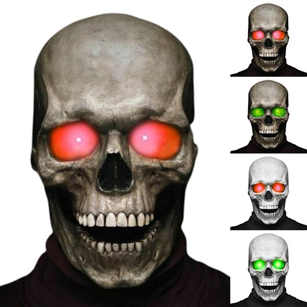 Kranium Maske Halloween Horror Glødende Øje Helhoved Kranium Masker Hjelm Bevægelig Kæbe C