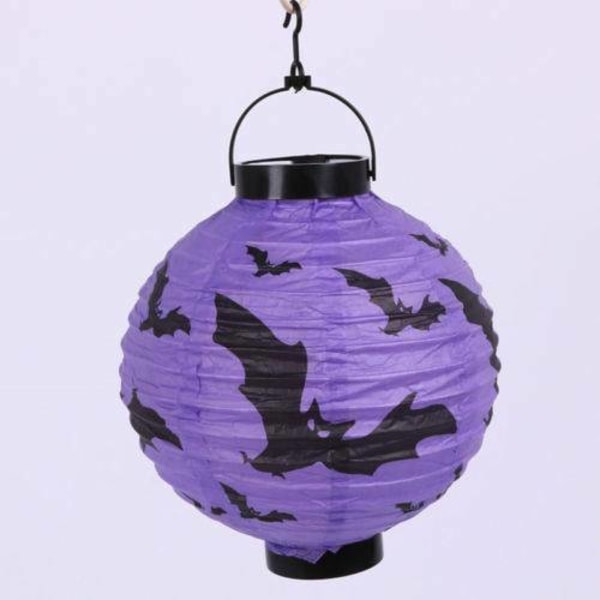 Halloween LED Papperslykta Hängande Pumpa Fladdermöss Spindellampa Purple