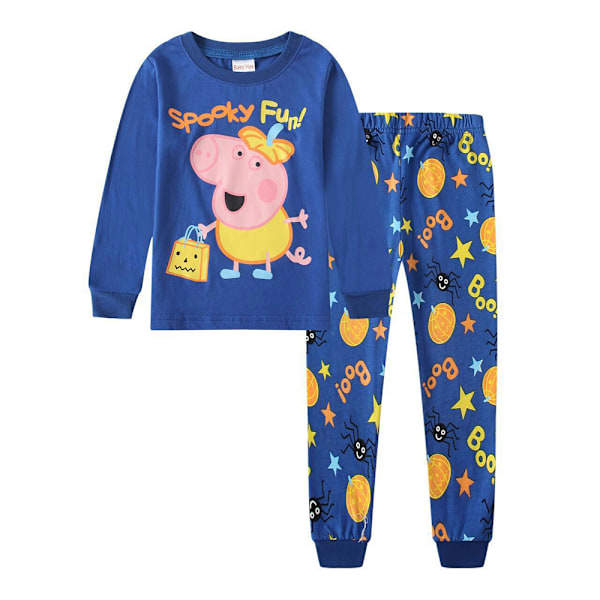 Barn Peppa Pig långärmad T-shirt+byxor Outfits Pyjamas PJ Set Sovkläder Nattkläder Halloween Present B 110cm