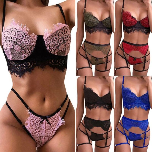 Dam Lingeri Strumpa Spets T-String Babydoll Erotisk Nattkläder red M
