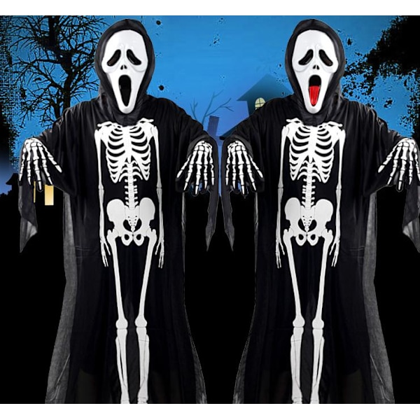 Barn Vuxen Skelett Kostym Jumpsuit Spöke Klänning Mask Handskar Rekvisita Halloween Maskeradfest Outfit Tongue Mask+Gloves for Adults