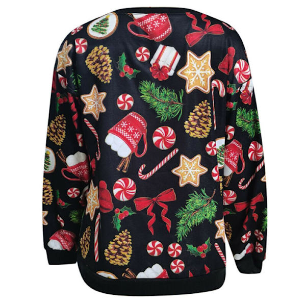 Jultröja för kvinnor med jultryck, långärmad, avslappnad Black Christmas Tree 2XL