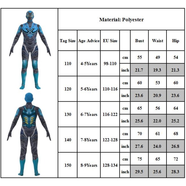 Barn Pojkar Flickor Blue Beetle Julkostym Jumpsuit Mask Set 120cm