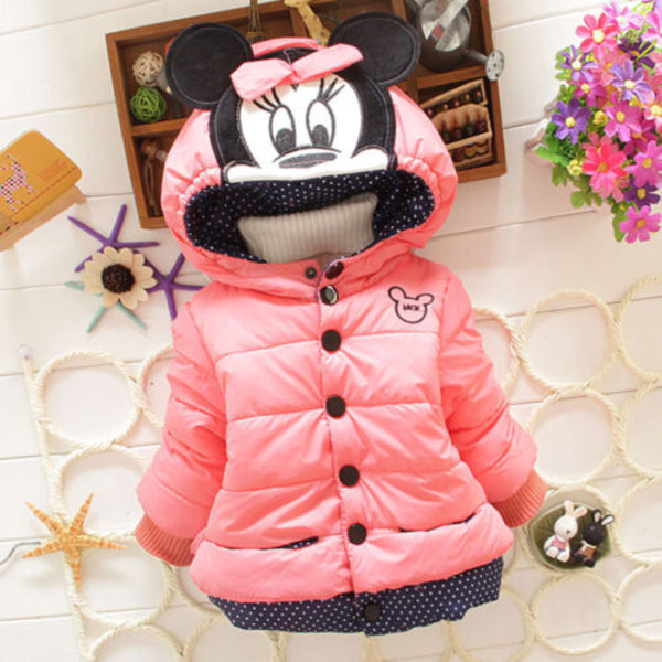Flickor Barn Mickey Minnie Vadderad varm vinterjacka ytterkläder Pink 10 ( 3-4 Years )