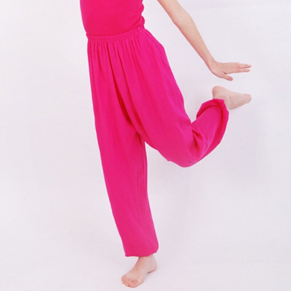 Barnbyxor Harem Byxor Casual Lösa Bomulls Yoga Dans Leggings för Flickor och Pojkar Rose red 130cm