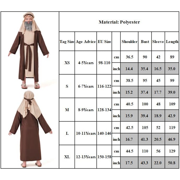 Modekläder för Halloween, Klädset för Babybarn Långärmad Halloween Arab Brun Farfar Mellanålders Kläder 3-delad Dräkt 2XL