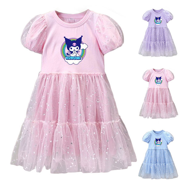 Kuromi Tyttöjen Mekko Lyhythihainen Kesäinen Rento Mekko Tyttöjen Prinsessamekko 3-8 Vuotiaille Pink 100cm
