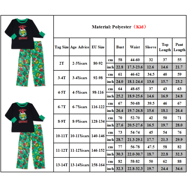 Christmas Family Wear Cartoon Printed Nightwear Pyjamas Outfit Kid 12-14T