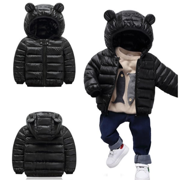 Barnjacka med huva för pojkar och flickor, dragkedja, snöoverall, ytterkläder black 110cm