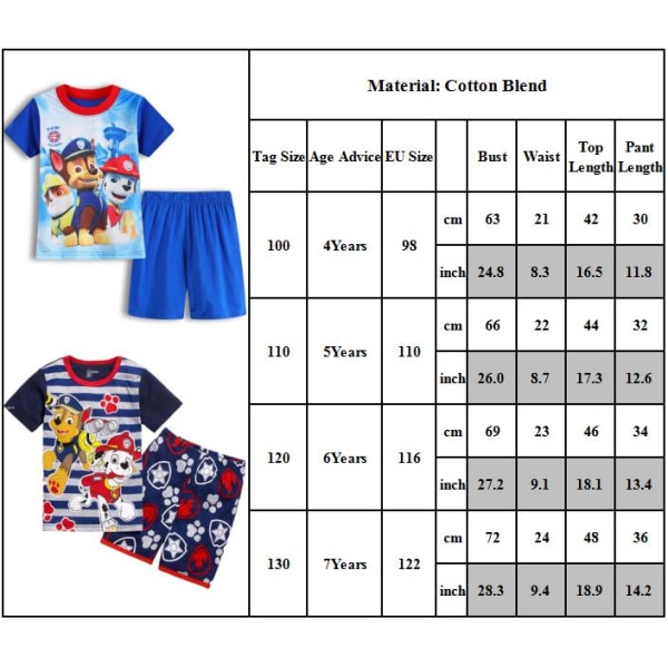 Barn Pojkar Flickor PAW Patrol Pyjamas Kortärmad T-shirt Shorts Set Ålder 4-7 år På sommaren Sovkläder #1 110cm