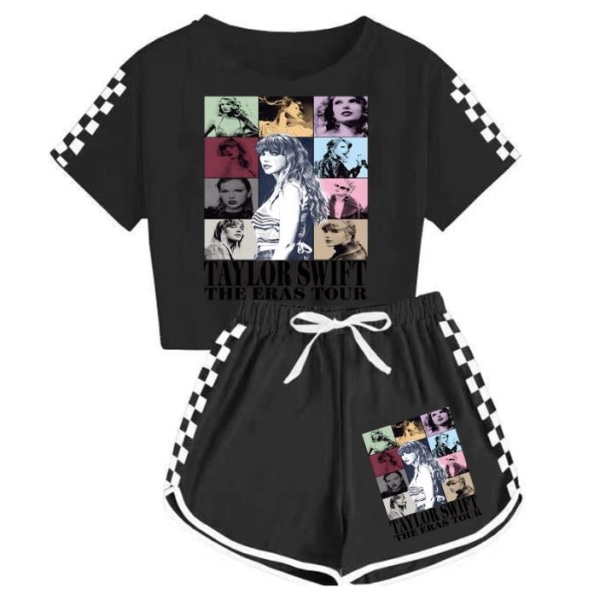 Taylor Swift The Eras Tour Kort Spårtröja Barn Pojkar Flickor T-shirt Shorts Topp Byxor Set 2-delar Pyjamas Black 140cm