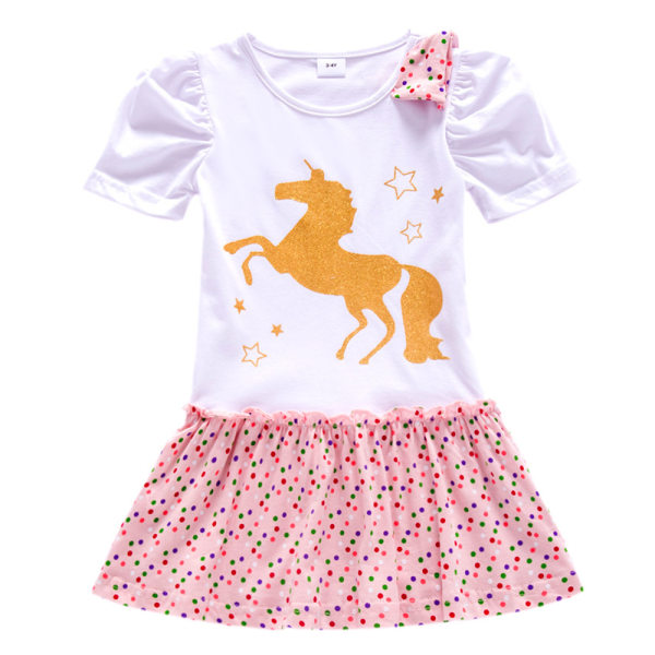 Baby Girl Barn printed kortärmad klänning T-shirt klänning Holiday White 5-6 Years