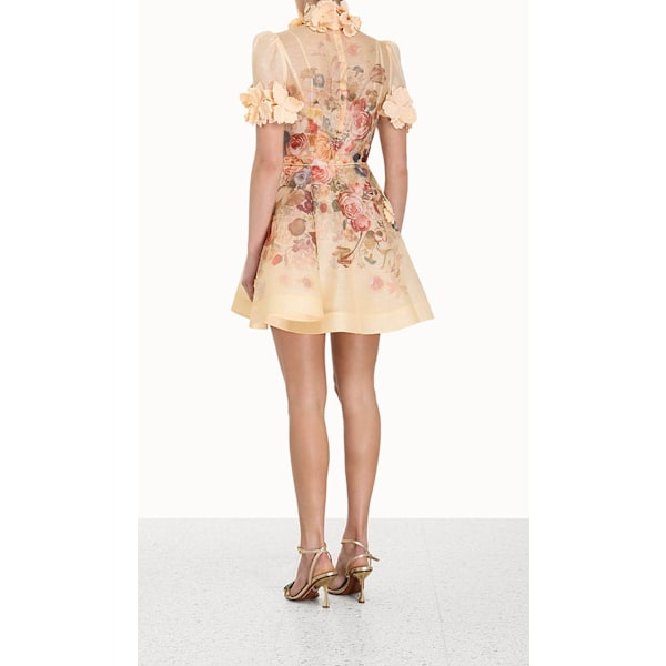 LUMINOSITY LIFTOFF FLOWER MINI Kjole Dame Kjole Mode Temperament Stand Up Krave Ferie Retro A-Linje Trykt Kort Kjole Apricot XL