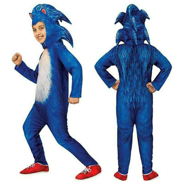 Sonic The Hedgehog Jumpsuit Cosplay Kostym för Flickor och Pojkar med Hatt Boy Blue