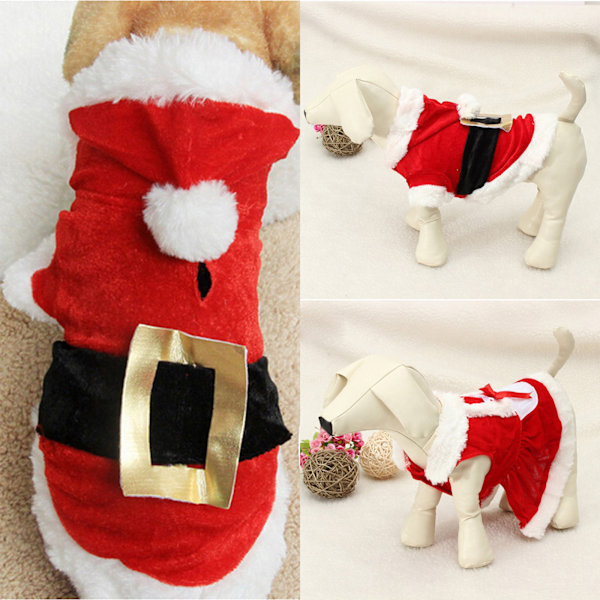 Jultomte Kostym för Katt Valp Hund Festkläder Varm Outfit Vinterkläder A XS