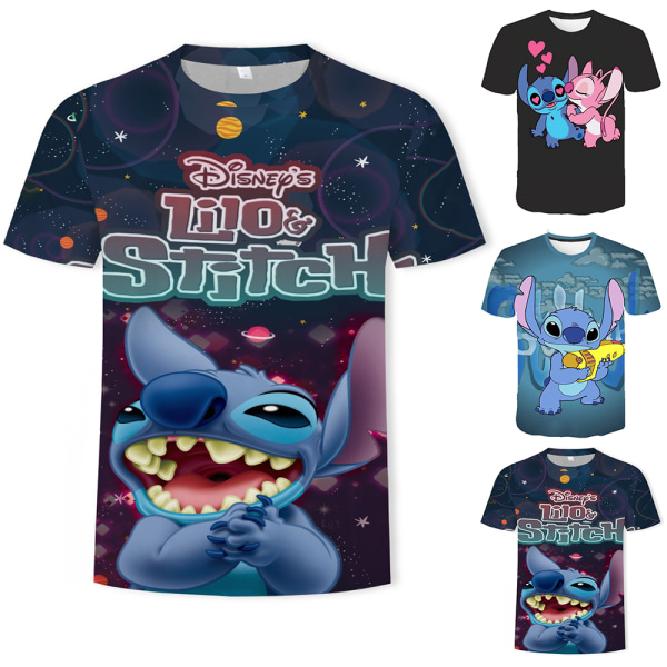 Barn Pojkar Flicka Lilo Stitch Tecknad Casual Kortärmad T-shirt T-tröja Jul Halloween present B 140cm