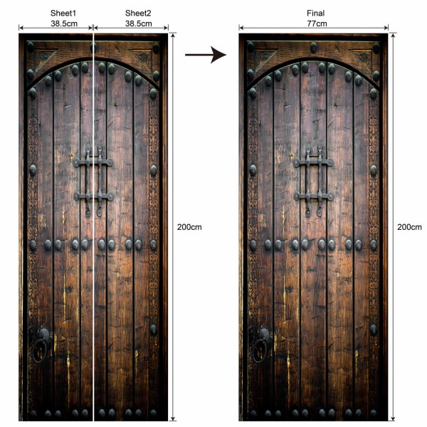 Köp 3D retro trä dörr tryck dörr täcka vägg klistermärke heminredning  38.5*200cm | Fyndiq