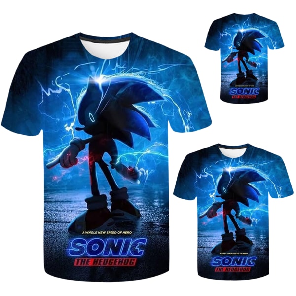 Sonic The Hedgehog Barnkläder för Pojkar 3D-Tryckt Kortärmad Casual Topp bule 130