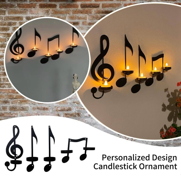 4st Svart musiknot Vägglampa Ljusstake hängande dekorationer
