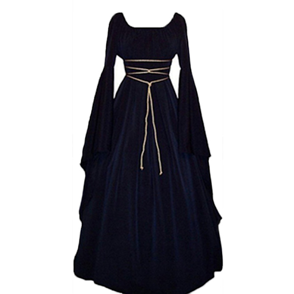 Halloween Medeltida Lång Maxi Klänning Gotisk Cosplay Kläder navy blue