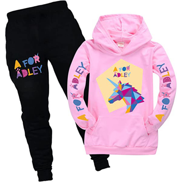 A för Adley Kids Hoodie+Pants Kostymer Träningströja 9-14Y pink 140cm