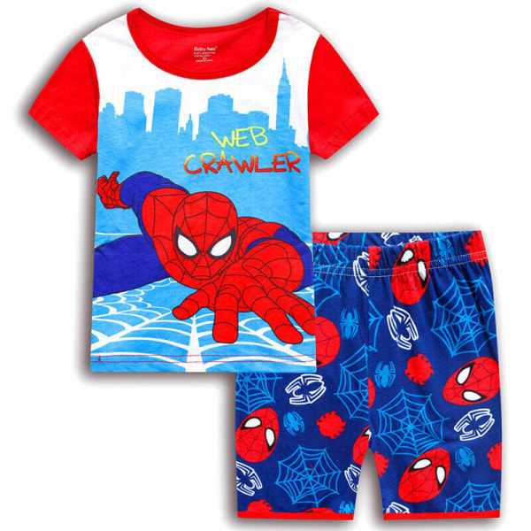 Toddler Barn Pojkar Spiderman Superhjälte Pyjamas T-shirt Shorts Blue&White