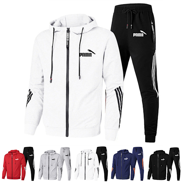 Män Jogging Tracksuit Outfits Höst Vinter Full Zip Hoodie Jacka Sweatpants Set Sport Sweatsuit Jogger Suit C XL