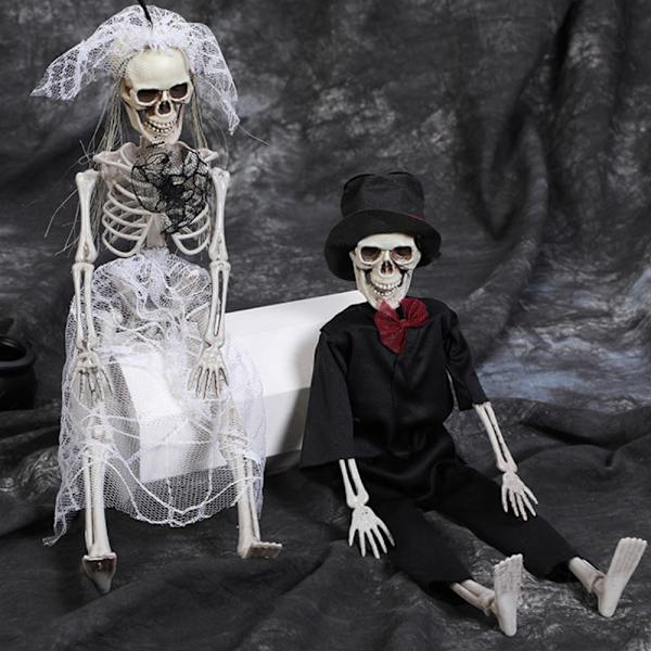 Poserbart menneskeligt par skelet rekvisit Halloween kranie par dekoration bride