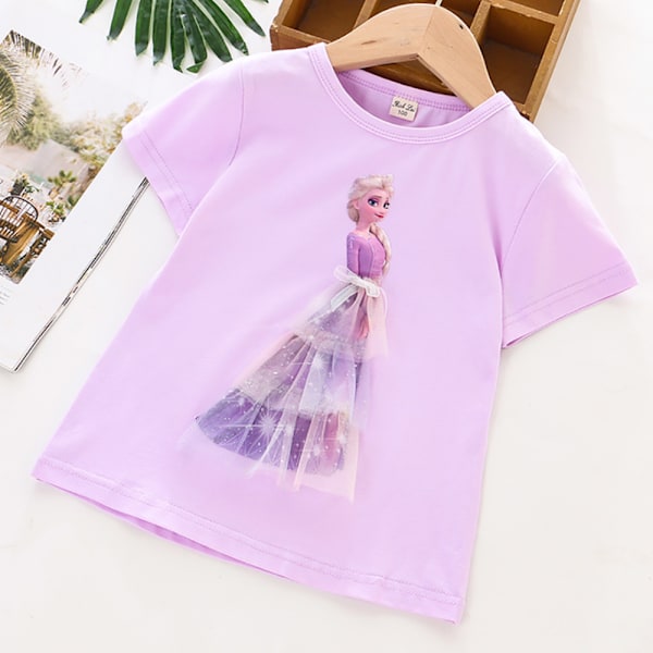 Disney Princess Barnflickor Kortärmad T-shirt Princess Sommartopp Purple 140cm