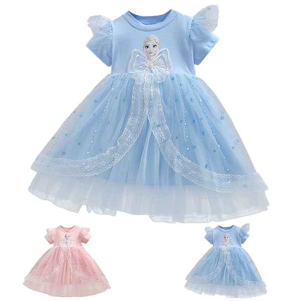 Jenter Frozen Elsa Prinsesse Kjoler Tutu Kle Ut Fancy Cosplay Kostyme Gave Pink 140cm