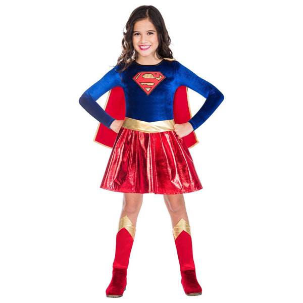 Halloween Birthday Supergirls Cosplay Kostym Barn Super Flickor Klänning Present Fest Fancy L