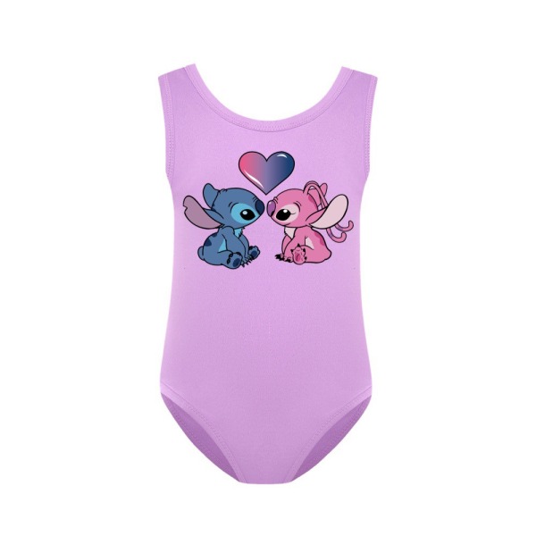 Lilo & Stitch Tryckt Barnflickor Monokini Baddräkt Simdräkt Surf Strandkläder Purple 130cm