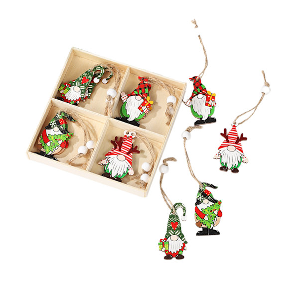12 st julgranspynt i trä, hängande hantverk, jultomte, hängande dekoration A